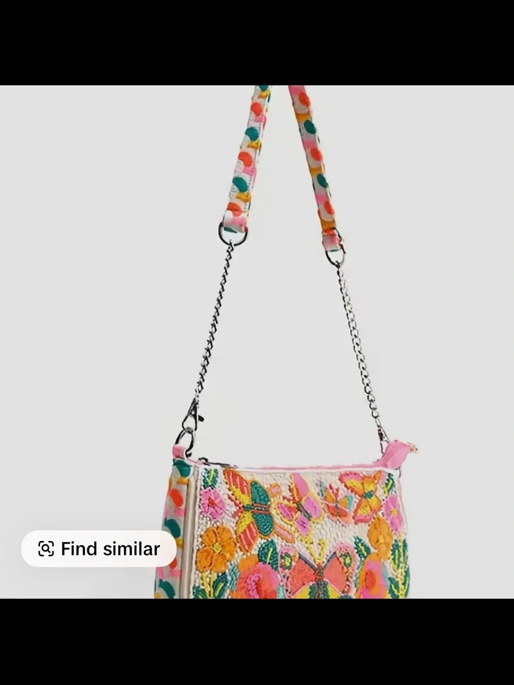 Embroidered Beaded Butterfly Crossbody Bag - Pink Multicolor Accent